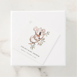 Elegant Cute Sleepy Koala Foliage Baby Shower Favour Tags