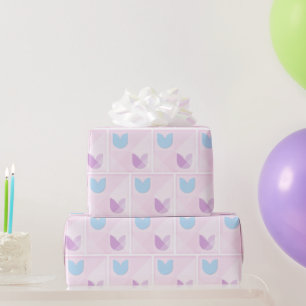 Elegant, Cute Soft Blue and Purple Tulips on Pink Wrapping Paper