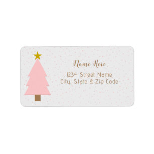 Elegant Cute Solo Pink Christmas Tree, Golden Star Label