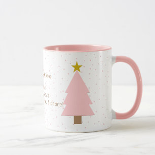 Elegant Cute Solo Pink Christmas Tree, Golden Star Mug