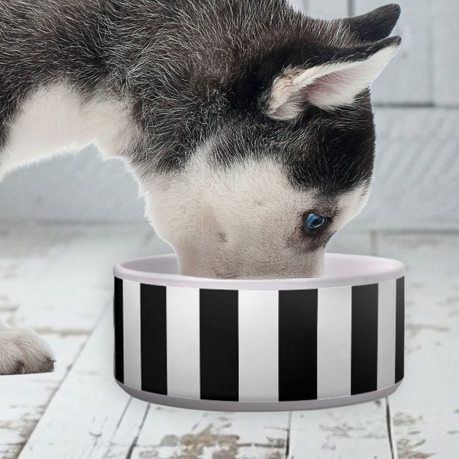 Elegant Cute Stripe Ceramic Pet Bowl (elegant cute black and white stripe bowl for dogs)
