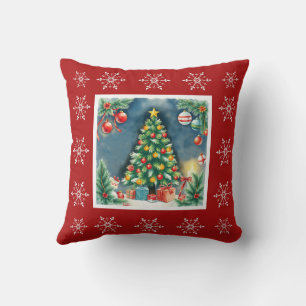 Elegant Cute Stylish Modern Winter Christmas Tree Throw Pillow