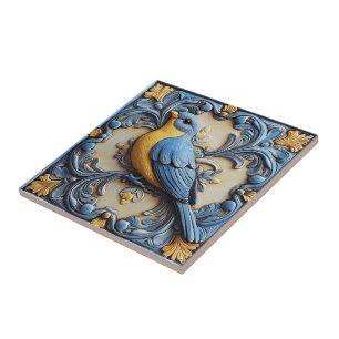 Elegant Cute Trendy Wildlife Floral Blue Bird Tile