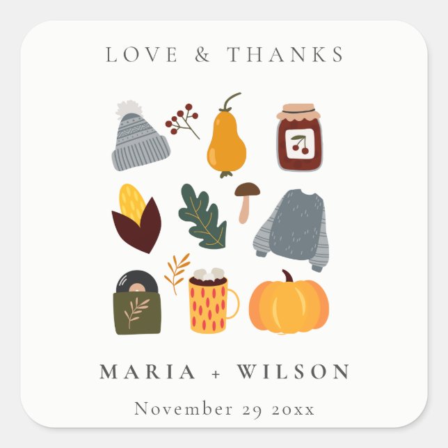 Elegant Cute Warm Cozy Autumn Essential Wedding Square Sticker (Front)
