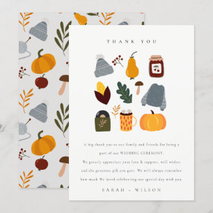 Elegant Cute Warm Cozy Autumn Essential Wedding Thank You Card