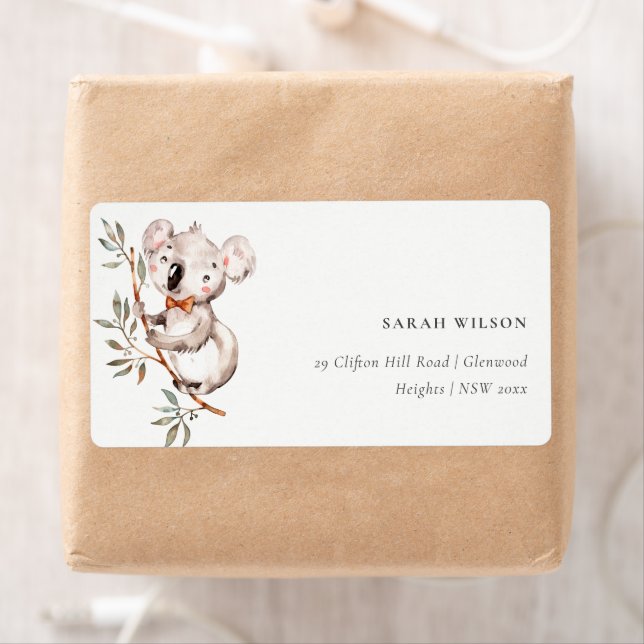Elegant Cute Watercolor Baby Koala Foliage Address (Insitu)