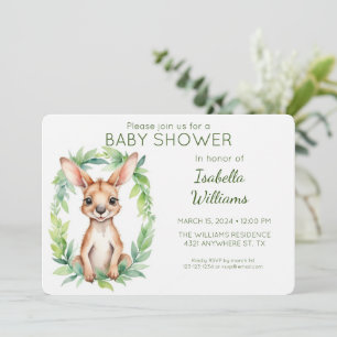 Elegant Cute Watercolor Kangaroo Baby Shower Invitation