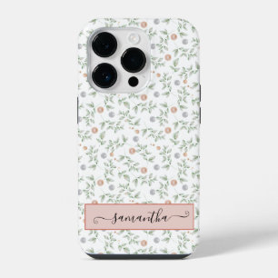 Elegant Cute White Foliage Leaves Pearls Custom iPhone 14 Pro Case