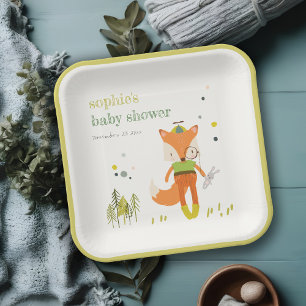 Elegant Cute Woodland Fun Party Fox Kids Birthday Paper Plate