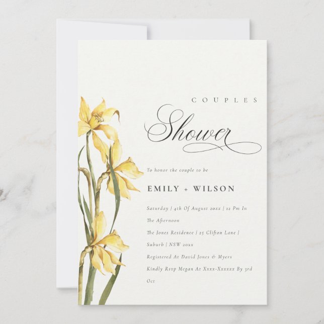 Elegant Cute Yellow Daffodil Couples Shower Invite (Front)