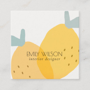 Elegant Cute Yellow Lemon Fruity Citrus Bright Square Business Card