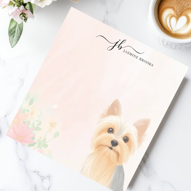 Elegant Cute Yorkie Watercolor Floral Personalized Notepad (Creator Uploaded)