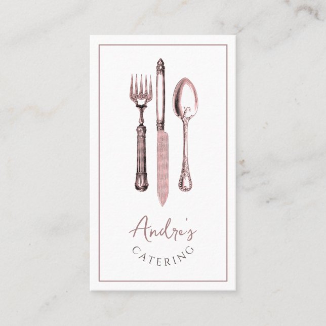 Elegant Cutlery Logo Catering Business Card (Front)
