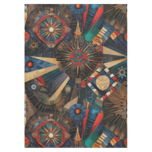 Elegant Cyan "Ancient Indigenous Chronicles" Cotto Tablecloth