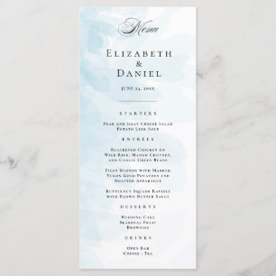 Elegant Cyan Blue Watercolor Wedding Menu