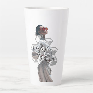 Elegant Cyborg in White Futurisistic Fashion Latte Mug