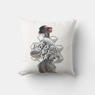 Elegant Cyborg in White Futurisistic Fashion Throw Pillow