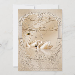 Elégant Cygne d'or Faire-part Mariage officiel
