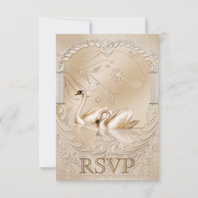 Elégant Cygnes d'or Ornat Mariage formel RSVP (Devant)
