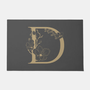 Elegant D Boho Floral Monogram Initial Grey Gold Doormat