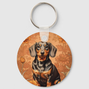 Elegant Dachshund And Marigolds Keychain