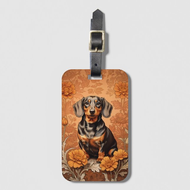 Elegant Dachshund And Marigolds   Luggage Tag (Front Vertical)