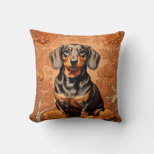 Elegant Dachshund And Marigolds   Throw Pillow