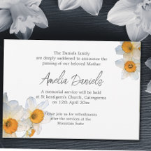 Elegant Daffodil Funeral Announcement Card