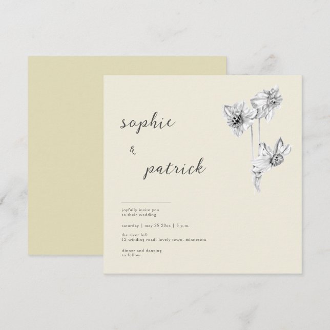 Elegant Daffodils Modern Minimalist Spring Wedding Invitation (Front/Back)