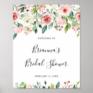 Elegant Dainty Autumn Floral Bridal Shower Welcome Poster