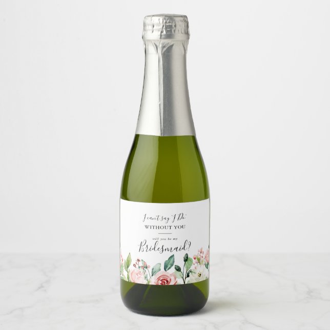 Elegant Dainty Autumn Floral Bridesmaid Proposal Sparkling Wine Label (Front)