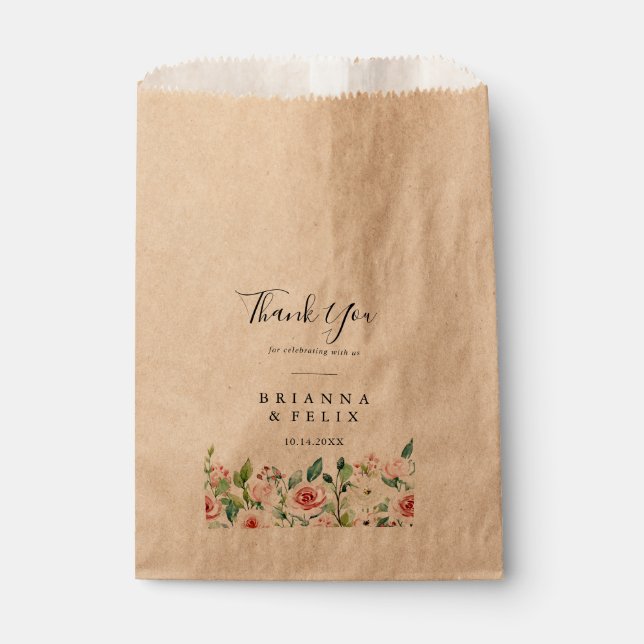 Elegant Dainty Autumn Floral Thank You Wedding Favour Bag (Front)