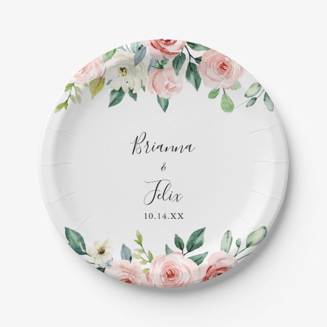 Elegant Dainty Autumn Floral Wedding Cake Paper Plate (Front)