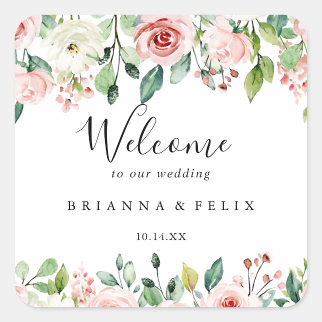Elegant Dainty Autumn Floral Wedding Welcome Square Sticker (Front)