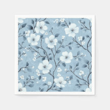 Elegant Dainty Blossoms on Blue Background