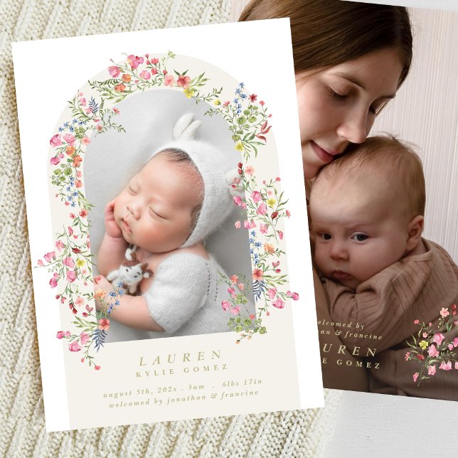 elegant dainty floral arch photo our baby birth announcement (Creator Uploaded)
