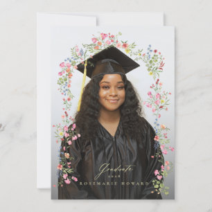 elegant dainty floral arch spring photo graduation invitation