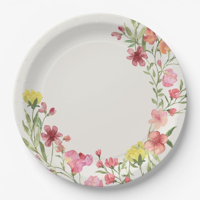 elegant dainty floral spring wedding Baby Shower Paper Plate (Front)