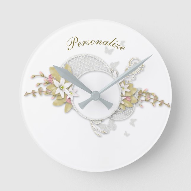 Elegant Dainty Floral Theme Art Decor Personalize Round Clock (Front)