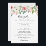Elegant Dainty Wedding Kissing Menu Game Card<br><div class="desc">This elegant dainty wedding kissing menu game card is perfect for a modern wedding reception. The design features illustrated pink,  blush and white roses,  peonies with green foliage clustered into bouquets,  accentuating the beautiful fall colours.</div>