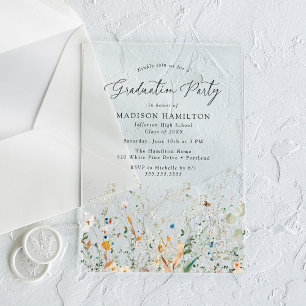 Elegant Dainty Wildflowers Graduation Party Acrylic Invitations
