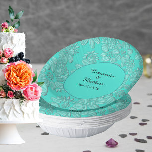 Elegant Daisies in Turquoise Wedding Paper Plate