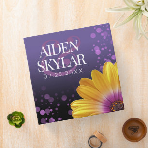 Elegant Daisies Purple Glitter Wedding Memories Binder