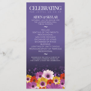 Elegant Daisies Purple Glitter Wedding Program