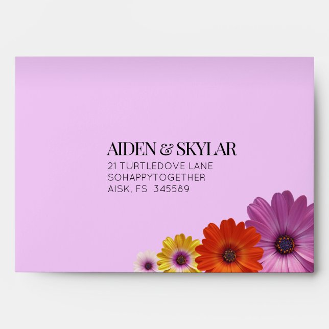 Elegant Daisies with Purple Glitter Wedding Envelope (Front)