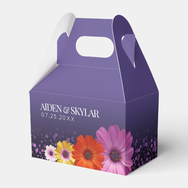 Elegant Daisies with Purple Glitter Wedding Favor Box (Front Side)