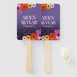 Elegant Daisies with Purple Glitter Wedding Hand Fan