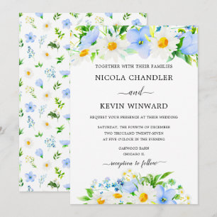 Elegant Daisy and Forget Me Not Wedding Invitation