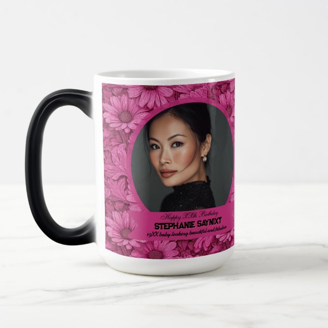 Elegant Daisy Birthday Unique Magic Mug (Left)