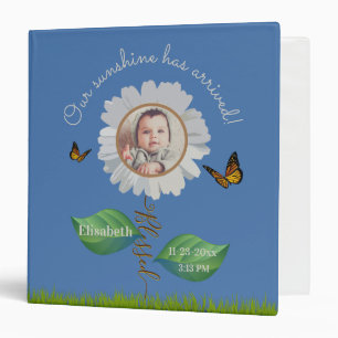 Elegant Daisy Blue Floral Cute Baby Photo & Name Binder